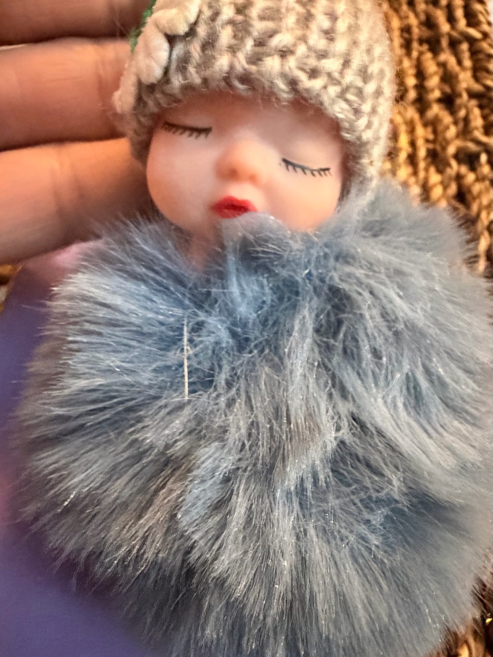 Blue Faux Fur Pom Pom bag charm - Accessory - Soft Plush Keychain
